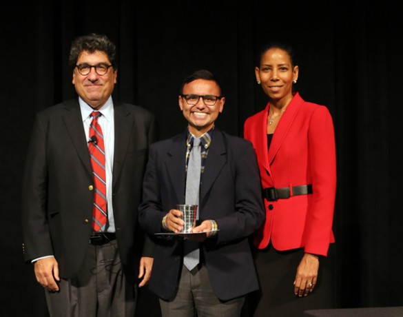 Chancellor Nicholas S. Zeppos, Assistant Professor of Health Policy Gilbert Gonzalez and Faculty Senate Chair Charlene Dewey. (Steve Green/Vanderbilt)