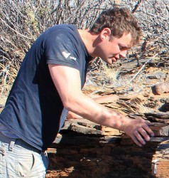 Simon Darroch working at the site in Zaris, Namibia where the new fossils were discovered. (Courtesy of Simon Darroch / Vanderbilt)