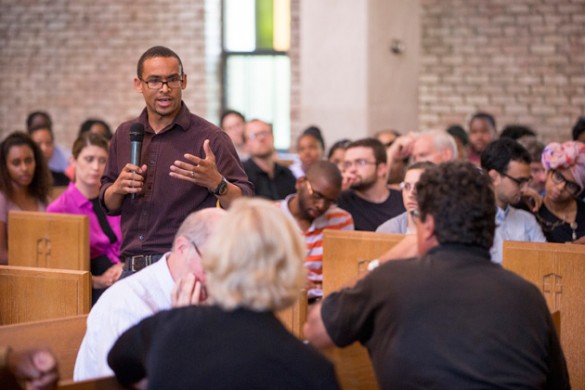 Kordell Hunter, an education coordinator at Peabody College’s Center for Science Outreach who grew up in Baton Rouge, shared his thoughts July 11 at Benton Chapel. (John Russell/Vanderbilt)
