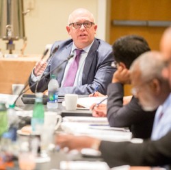 Vice Provost of Academic and Strategic Affairs John Geer spoke on behalf of the provost's office to the Visiting Advisory Board for Diversity and Equity. (Joe Howell/Vanderbilt)