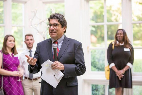 Chancellor Nicholas S. Zeppos recognized distinguished MNPS teachers during a reception at the University Residence. (Vanderbilt University)