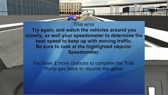 When the driver makes a serious mistake, the simulation stops and provides the operator with an error message. (Robotics and Autonomous Systems Lab/Vanderbilt University)