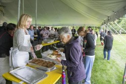 Vice Chancellor for Public Affairs Beth Fortune serves employees lunch at the Employee Appreciation Picnic. (John Russell/Vanderbilt)
