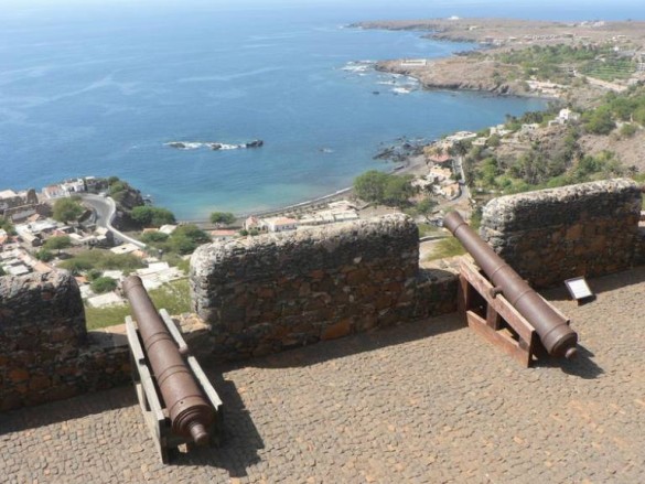 cannons on Caribbean fort overlooking beach