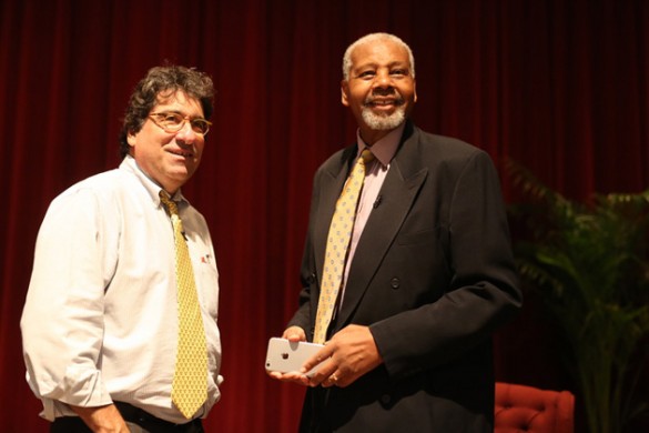 Chancellor Nicholas S. Zeppos (left) and Perry Wallace. (Vanderbilt University)