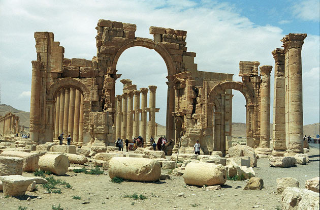 Monumental arch in the eastern section of Palmyra's colonnade.