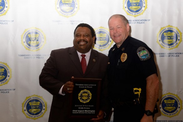 VUPD Chief August Washington (left) received Middle Tennessee Chief of the Year honors from TACP incoming president and Knoxville Police Chief David Rausch.  