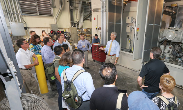 Plant Operations’ Mitch Lampley discussed the Vanderbilt Power Plant’s recent conversion to using natural gas exclusively during a campus tour for NACUBO members July 20.
