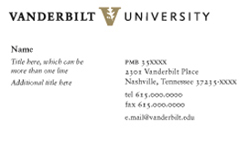 Sample university business card design.