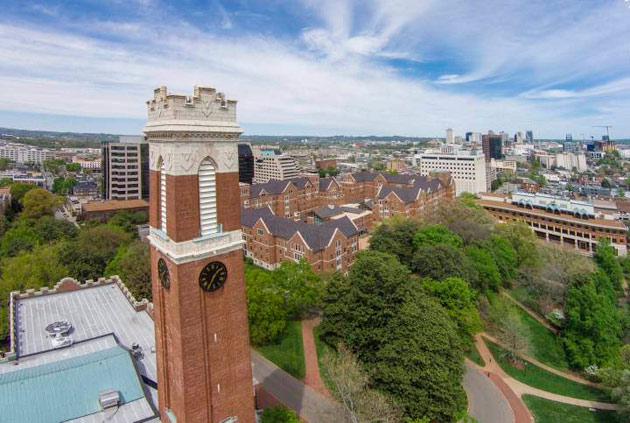 Aerial view of Kirkland Tower and campus (Vanderbilt University)