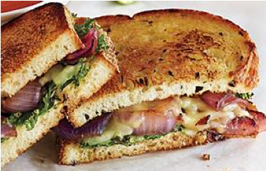 Kale and red onion grilled cheese sandwich.