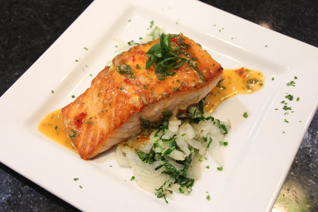 Salmon with Sweet Chili, Scallion and Lime Butter Sauce