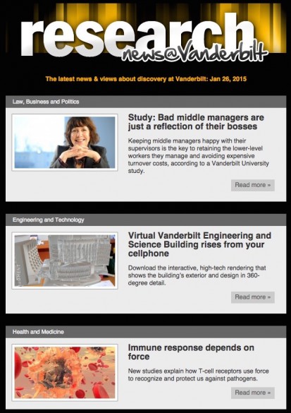 research news email screen capture