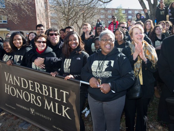 Chancellor Nicholas S. Zeppos, Lydia Howarth and others from Vanderbilt participated in the 2015 Nashville Freedom March. (Joe Howell/Vanderbilt)