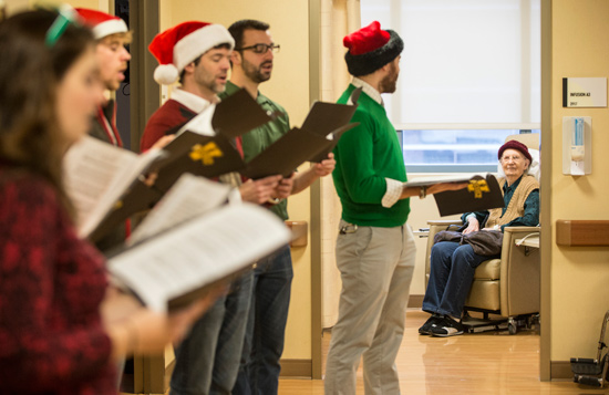 Members of the Vanderbilt Community Chorus caroled for staff and patients at the Vanderbilt-Ingram Cancer Center on Dec. 10. (John Russell/Vanderbilt)