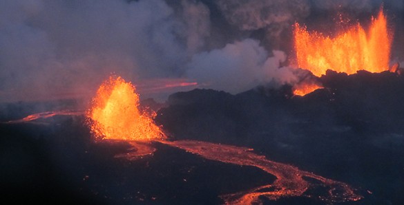 two volcanoes erupting