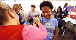 Vanderbilt graduate student Patrice Wagner gets her flu shot at Flulapalooza on Oct. 1. (Joe Howell/Vanderbilt)