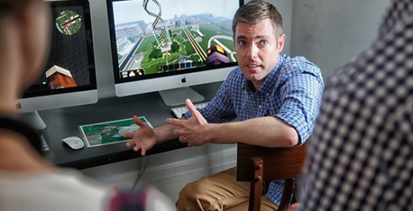 Vanderbilt's Ty Hollett at the new public library makerspace, Studio NPL. (John Russell/Vanderbilt)