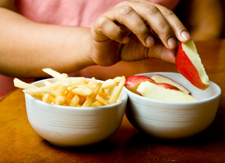 fries apple slices food portions