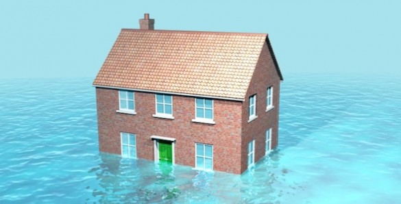 Illustration of house half-submerged in water