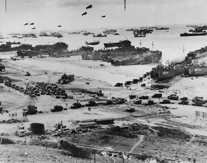 Aerial view of military sea and beach traffic