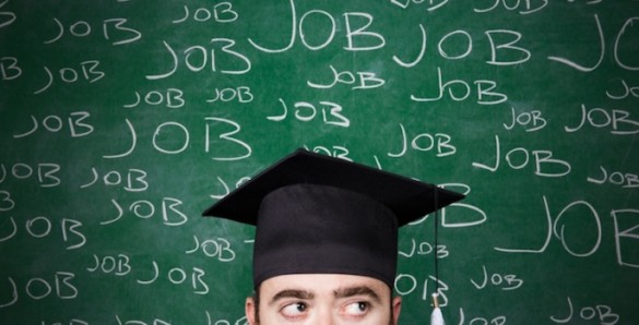 New grad surrounded by the word "Jobs"