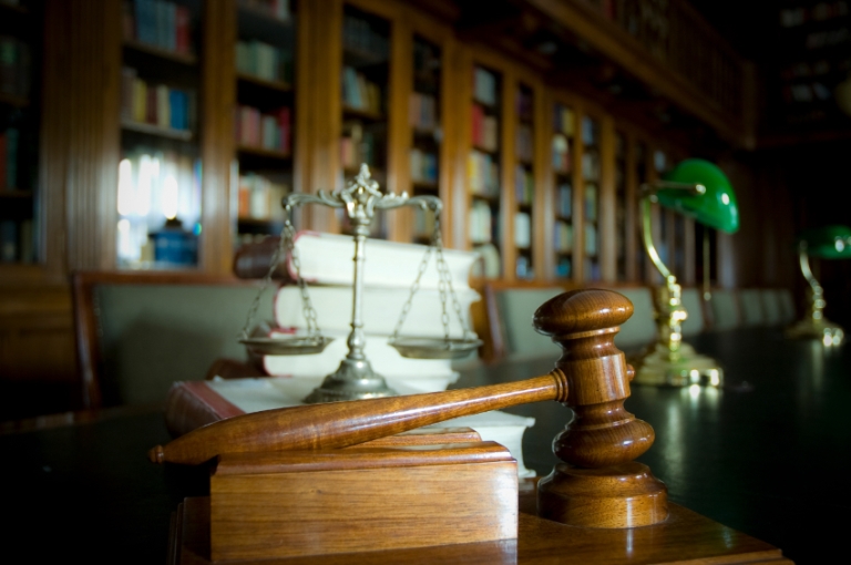 gavel, scales, law books