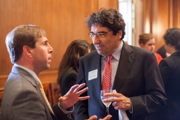 Chancellor Nicholas S. Zeppos (right) met with Rep. Chuck Fleischmann (R-TN) and other members of Tennessee's congressional delegation at a Vanderbilt-hosted reception June 12 at the U.S. Capitol. (Daniel Dubois/Vanderbilt)