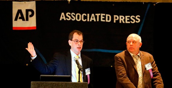 Josh Clinton (left) and John Geer at the Associated Press/Tennessee Press Association Legislative Planning Session Feb. 8 at the Doubletree Hotel. (Joe Howell/Vanderbilt)