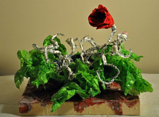 "A Bowl of Red Blooms," sculpture by Lori Anne Parker-Danley.