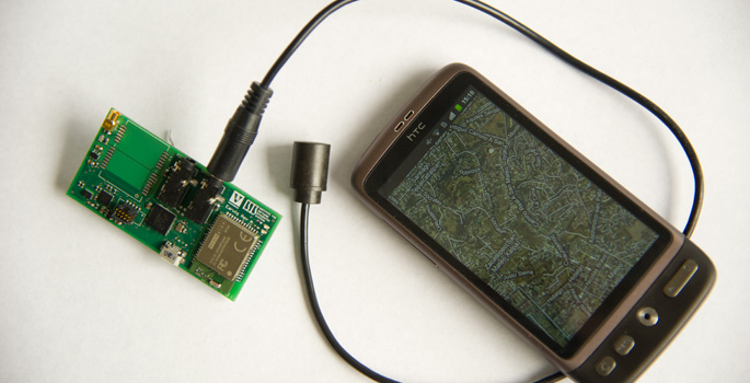 Detail of current project by ISIS researcher Akos Ledeczi. The device when complete will use a microphone in conjunction with a smartphone to pinpoint a sniper's location. (John Russell/Vanderbilt)