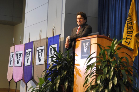 Chancellor Nicholas S. Zeppos will take the stage April 3 at the 2014 Spring Faculty Assembly. (Vanderbilt University)