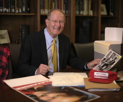 Alexander with memorabilia