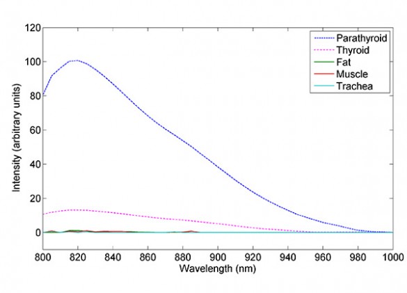 Graph of relative strength of infrared fluorescence