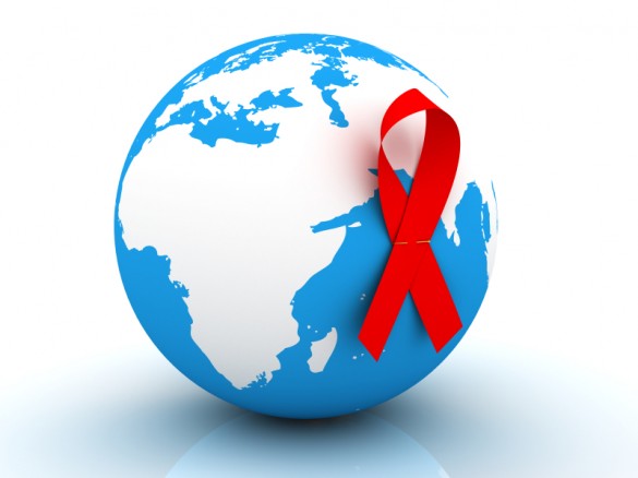 AIDS ribbon on globe