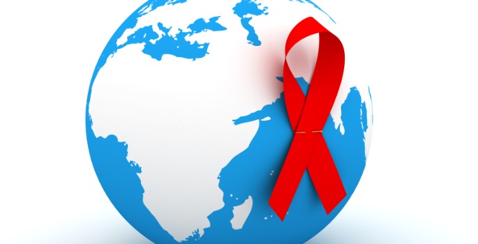AIDS ribbon on the globe