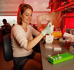 Chemistry graduate student Glenna Kramer works with Bachmann to identify unique chemical compounds that the cave microorganisms produce that have potential therapeutic value.