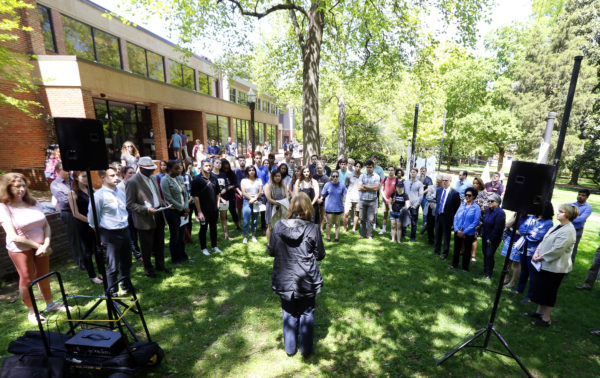 Vanderbilt community members gathered on Monday to honor the victims of the Easter terrorist attacks in Sri Lanka. (Steve Green/Vanderbilt)