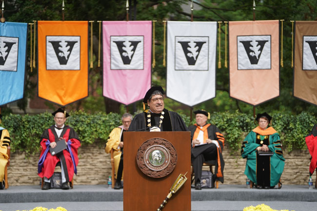 Chancellor Nicholas S. Zeppos addresses the Class of 2019 in his final Commencement as chancellor on May 10, 2019. (Joe