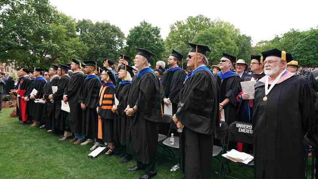 Twenty-five retiring faculty members were recognized during Vanderbilt’s Commencement ceremony on May 10. (Vanderbilt University)