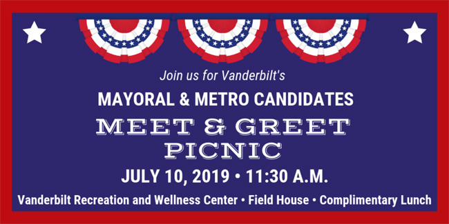 Vanderbilt University and Vanderbilt University Medical Center will host a meet-and-greet picnic in advance of the upcoming election for Nashville’s next mayor, vice mayor and members of the Metro Council.