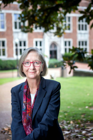 University Librarian Valerie Hotchkiss in front of Central Library (photo by Susan Urmy)