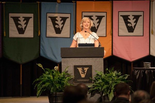 Susan R. Wente delivered her first major address in the dual roles of interim chancellor and provost at Fall Faculty Assembly on Aug. 22. (Joe Howell/Vanderbilt)