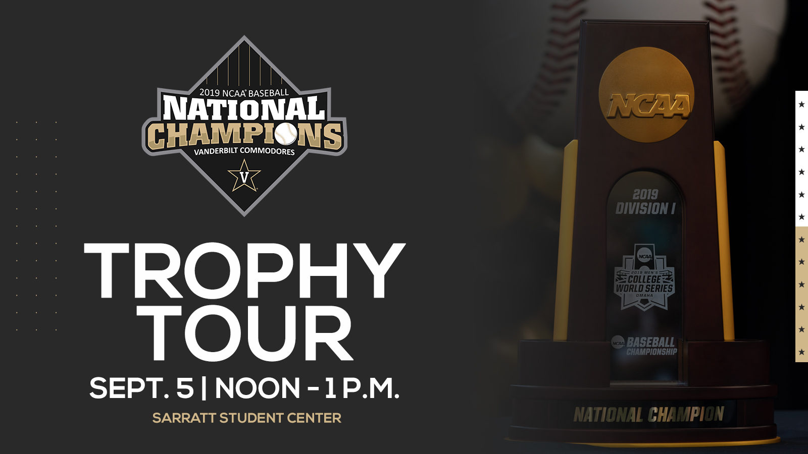 Take a photo with VU Baseball's championship trophy Sept. 5