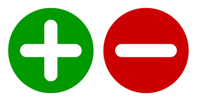 round green dot with plus sign and round red dot with minus sign