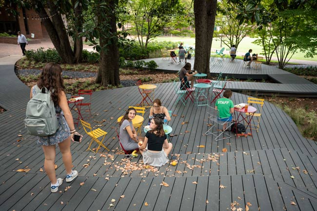 Students are using the reimagined Fleming Yard to study, relax and socialize. (Joe Howell/Vanderbilt)