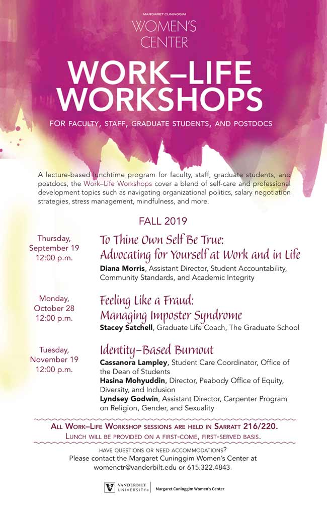 Work-Life Workshops Fall 2019 poster