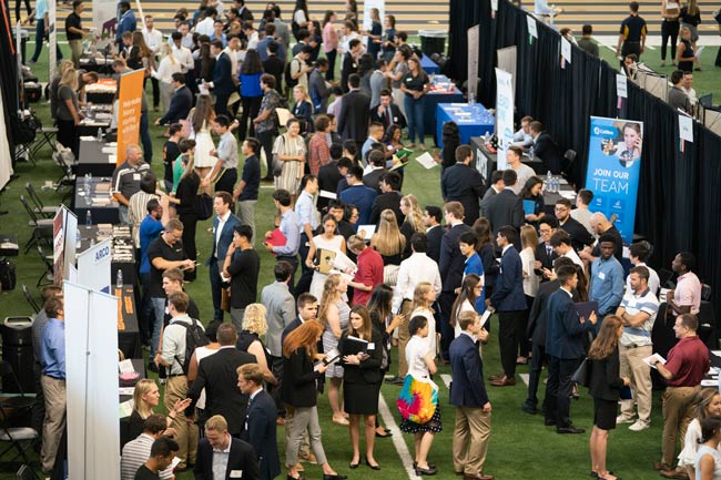 The fall Career Fair on Sept. 11 featured 153 employers in attendance—making it the largest Career Fair yet—and attracted 1,927 students from all undergraduate classes. (Joe Howell/Vanderbilt)