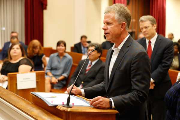 Vanderbilt head baseball coach Tim Corbin and the Commodore baseball team were honored by the Metro Council at the Oct. 1 meeting. (Wade Payne/Vanderbilt University)