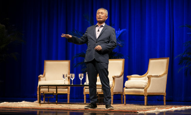 Actor George Takei shared his journey from "Star Trek" to human rights activism during the Chancellor's Lecture on Oct. 2. (Joe Howell/Vanderbilt)